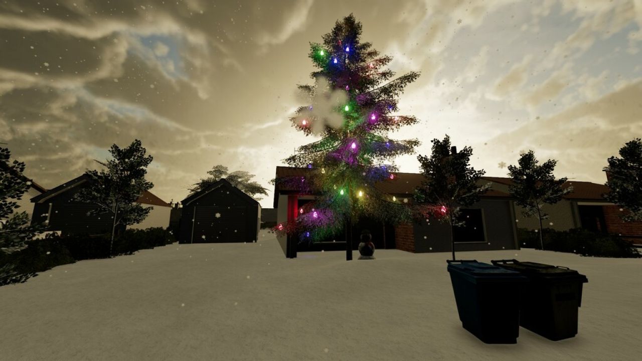 Árvore de Natal com boneco de neve e músicas