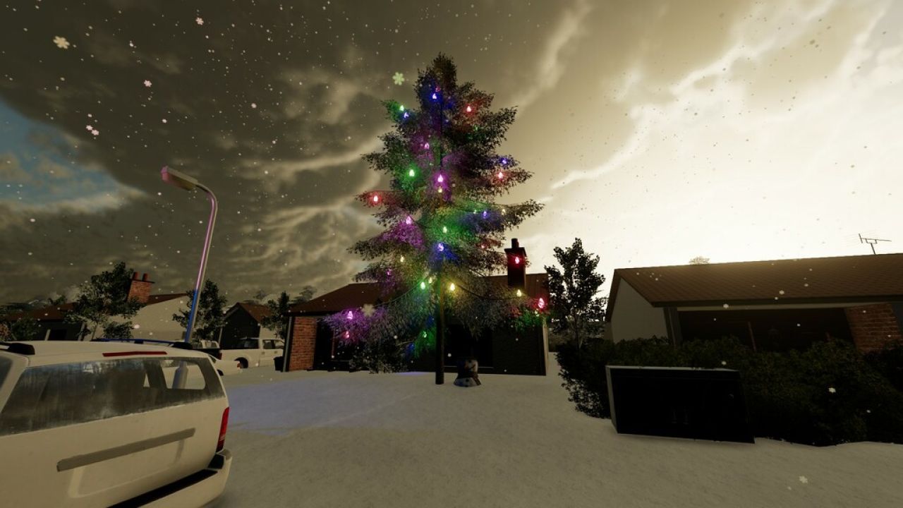 Árvore de Natal com boneco de neve e músicas