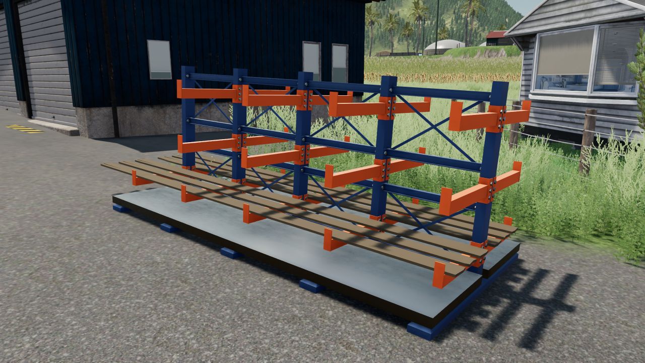 Flatbed trailer with shelves