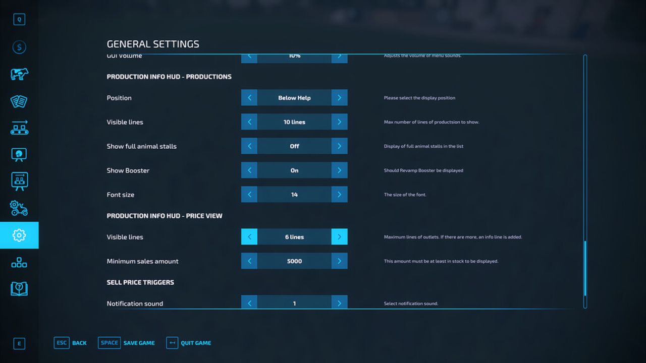 Hud de información de producción