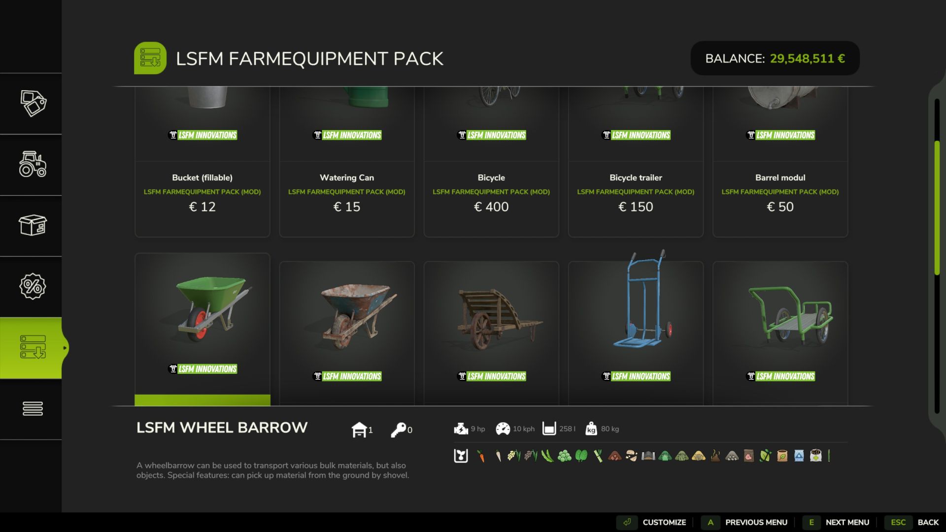 Farm equipment package