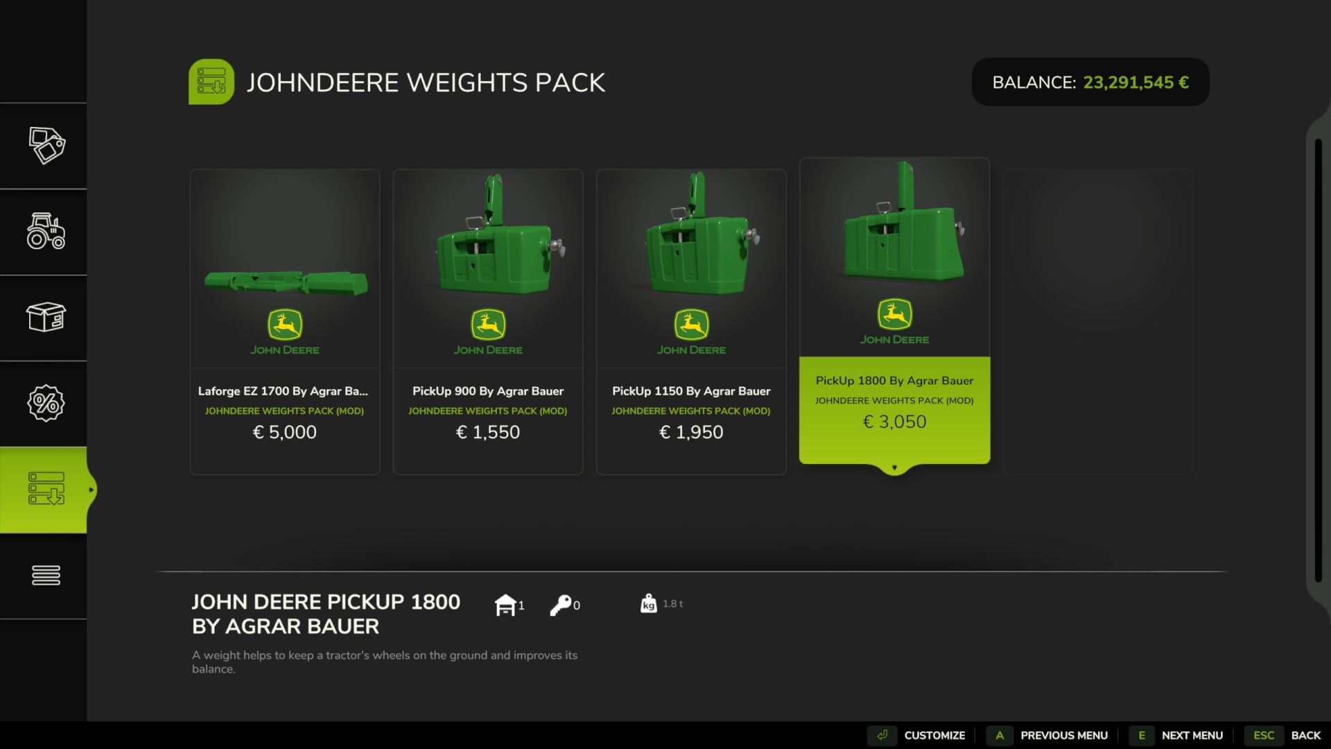 John Deere weight pack