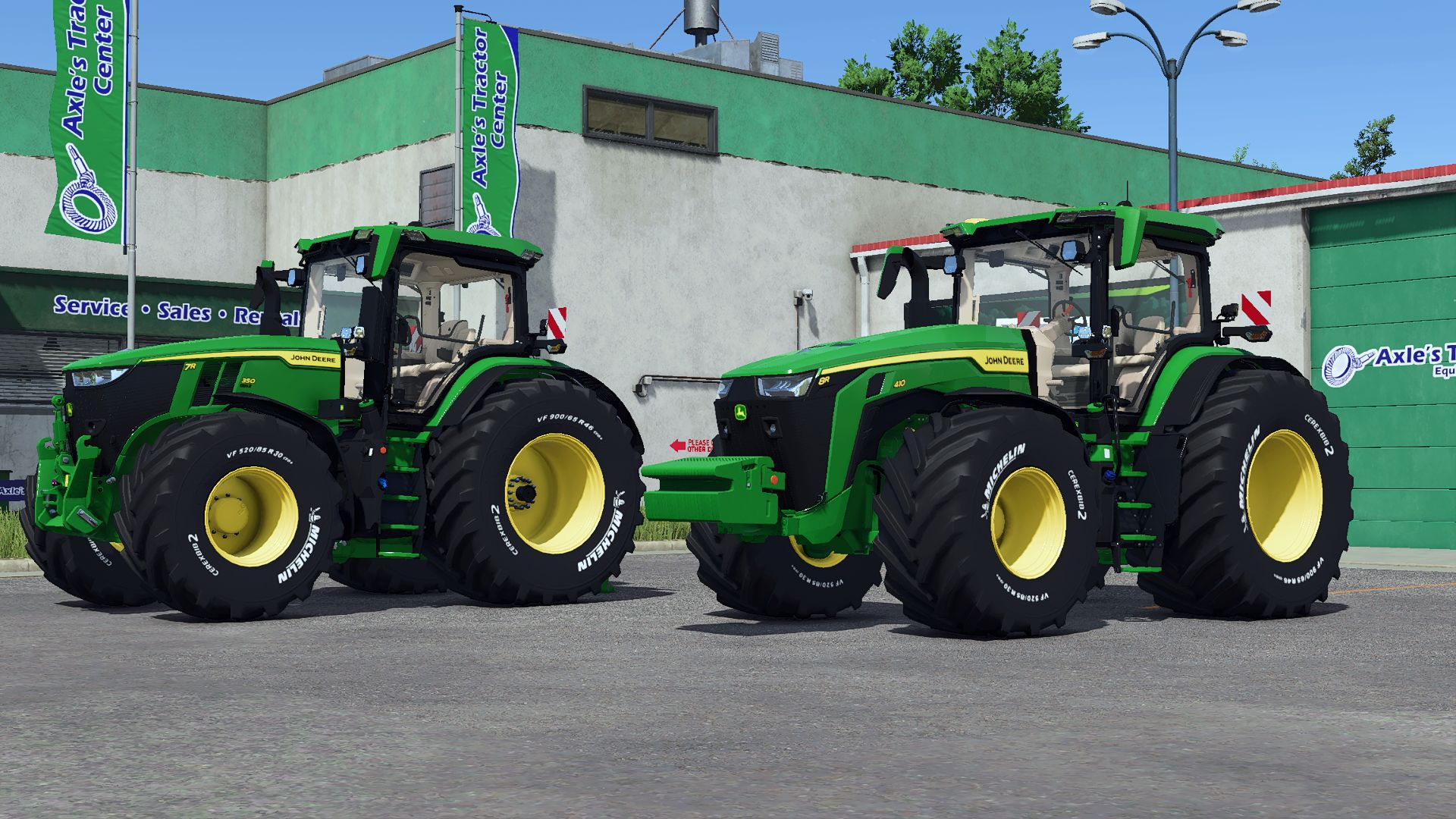 John Deere avec des pneus Michelin gravés