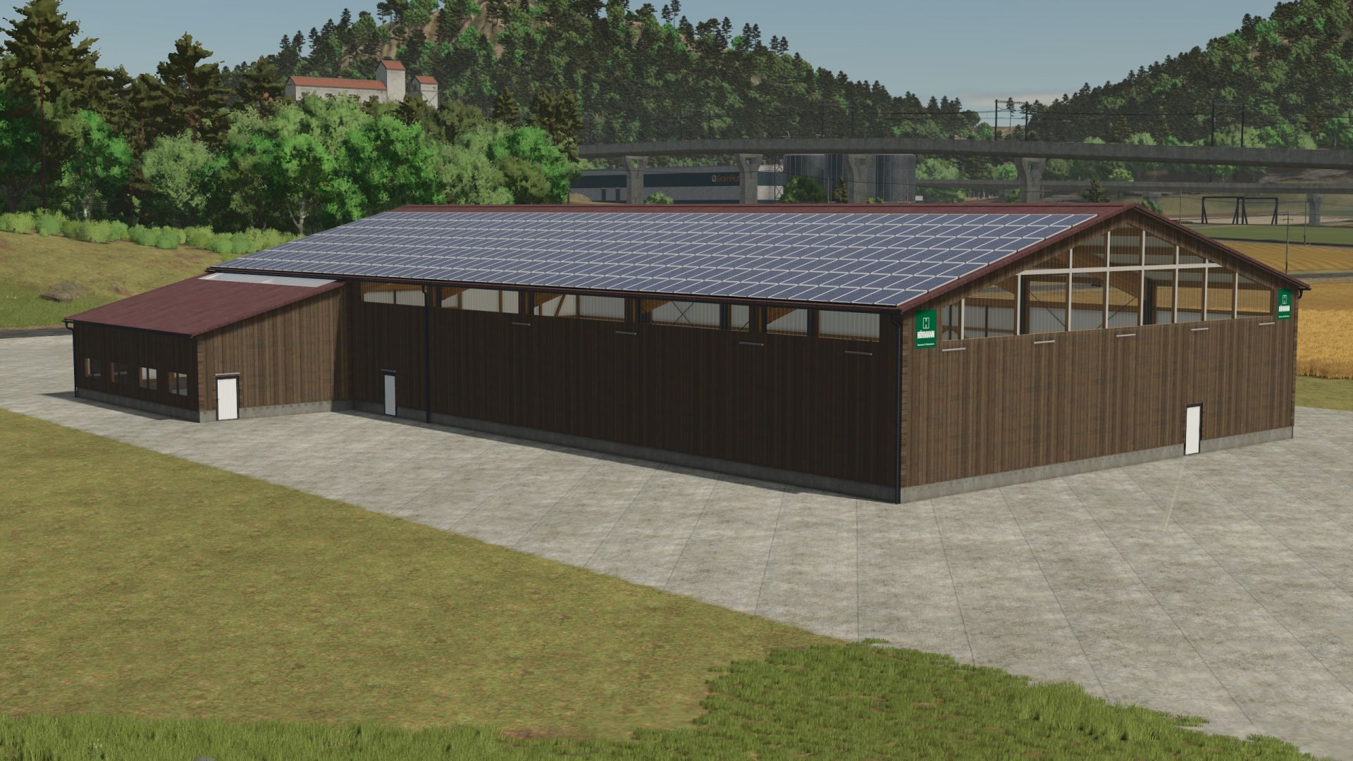 Large wood-look garage with vehicle workshop