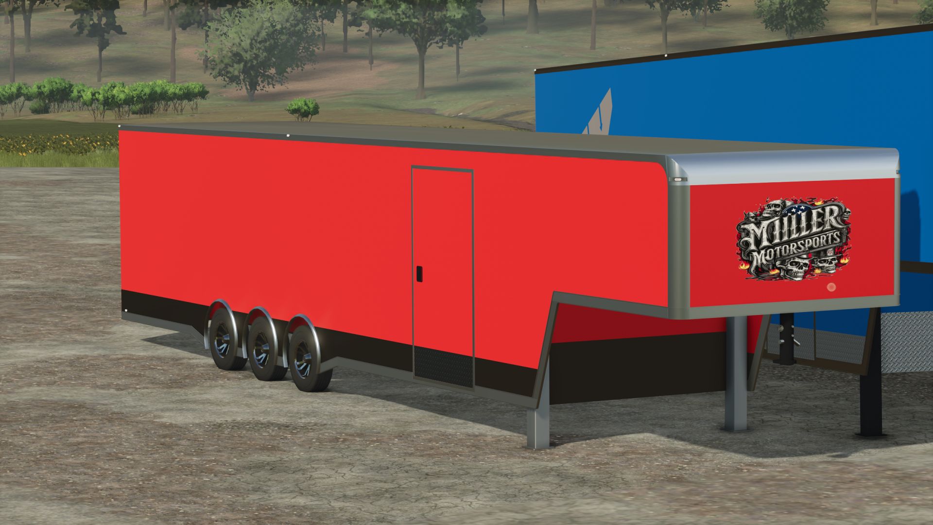 Semi-trailer for the transport of racing cars